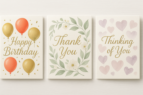 different options "happy birthday" "thank you" "thinking of you"